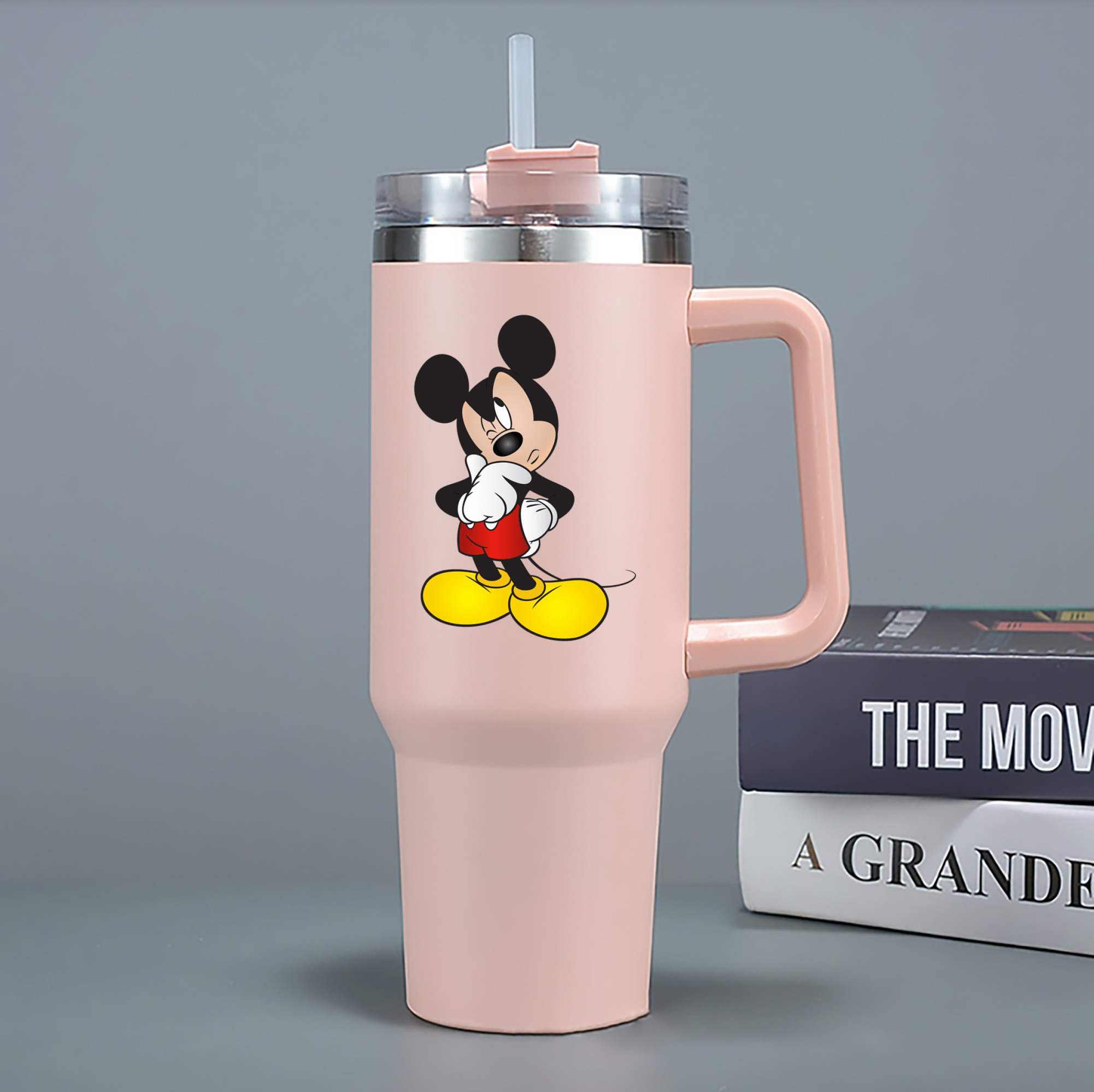 （画像用） ミッキーマウス Mickey Mouse 1200mL車用タンブラー - クリスタルステッカー（プラスチックストロー付き）